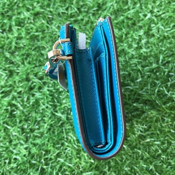 Michael Kors Large Double Zip Leather Wallet Wristlet Phone Case Lagoon - Picture 6 of 16